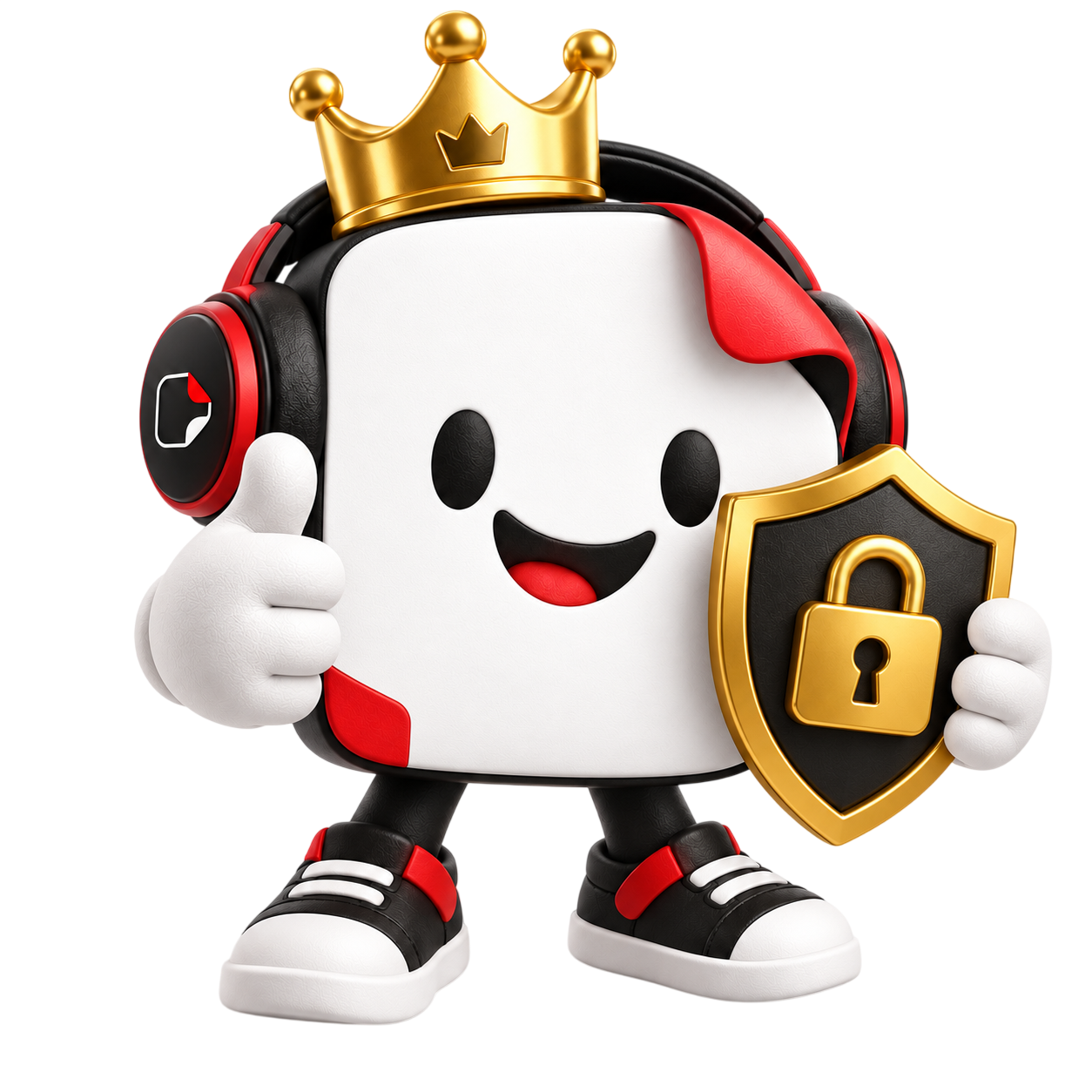 Mascote com escudo e cadeado na área de ajuda